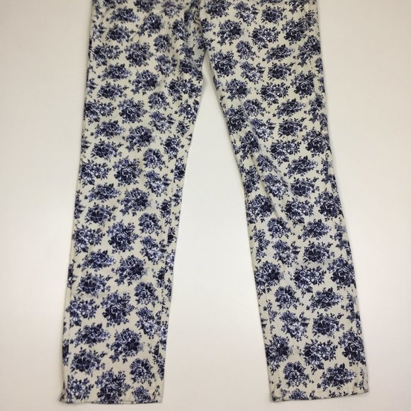 PAIGE Blue White Floral Print PEG 5 Pocket Logo Hardware Skinny Jeans - Picture 6 of 10